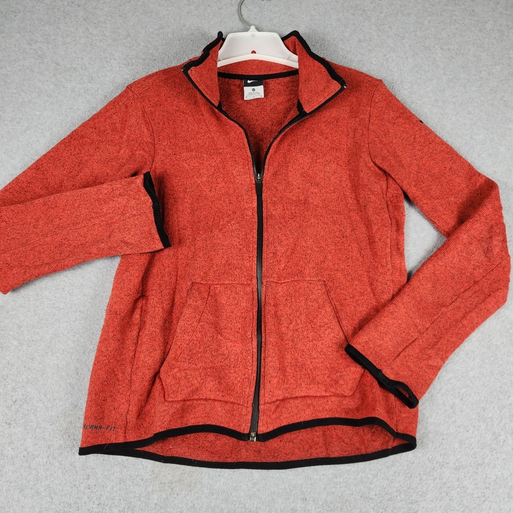 Nike Jacket Womens Medium Red Fleece Lined Warm Up Therma-FIT Full Zip Logo